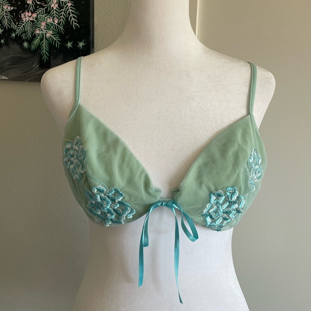 blue embroidered vintage bare luxury bra